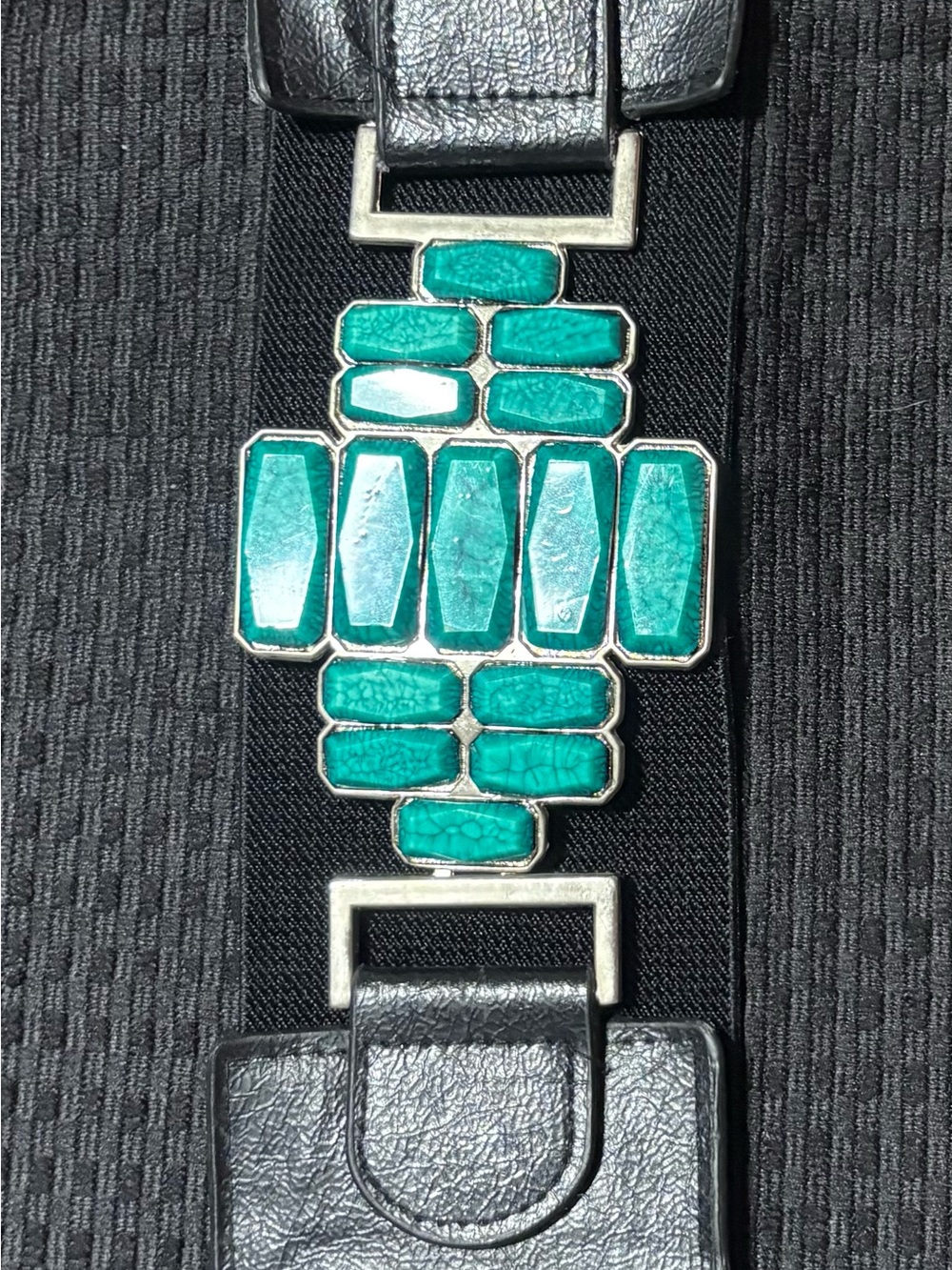 Turquoise Stone Accent Black Leather Strap Wearable Accessory